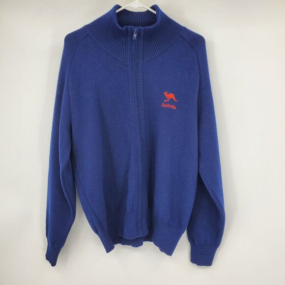 Vintage Hysport Australia International Pure New Wool Blue Zip Up Sweater 20 - Picture 1 of 16
